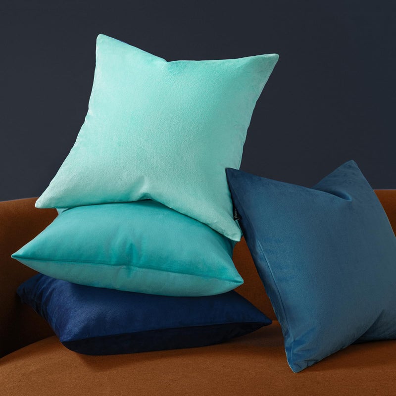 Phantoscope Pack of 2 Velvet Decorative Throw Pillow Covers Soft Solid Square Cushion Case for Couch Navy Blue 18 x 18 inches 45 x 45 cm - Image 2