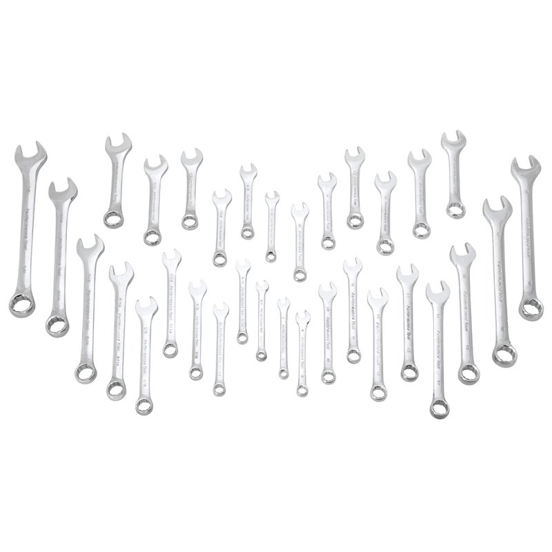 Performance Tool W1099 32-Piece SAE and Metric Wrench Set with Premium Mirror Polished Chrome Vanadium Steel and Organizer Tray - Image 1