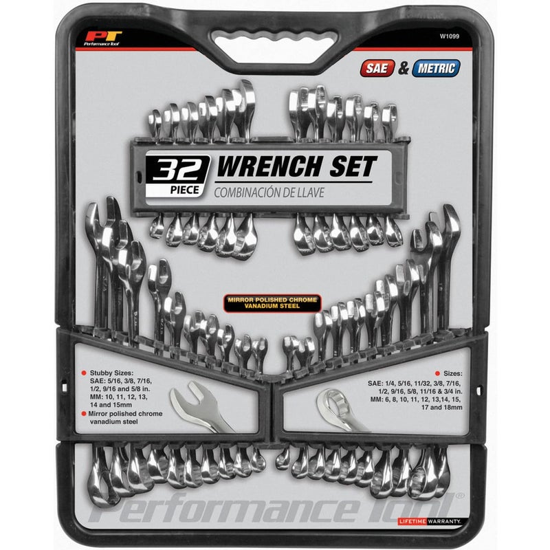 Performance Tool W1099 32-Piece SAE and Metric Wrench Set with Premium Mirror Polished Chrome Vanadium Steel and Organizer Tray - Image 4