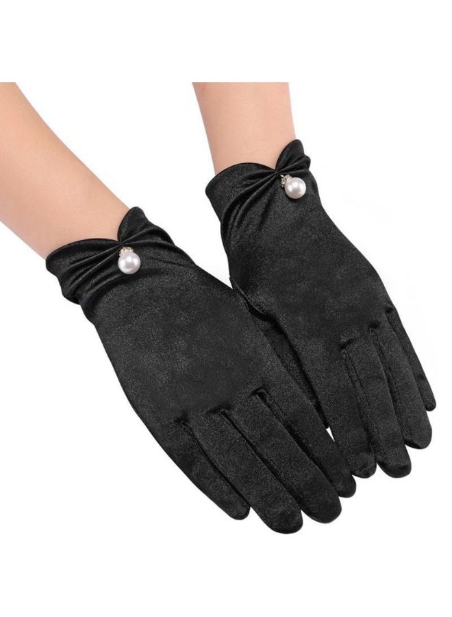 Satin-finished pleated pearl gloves for wedding banquets - Image 1