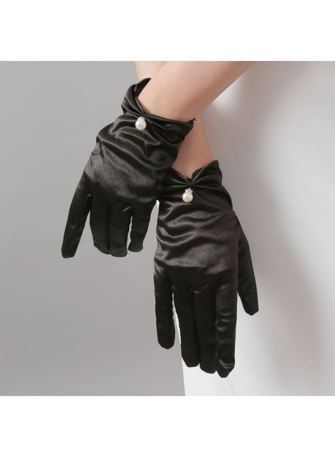 Satin-finished pleated pearl gloves for wedding banquets - Image 3