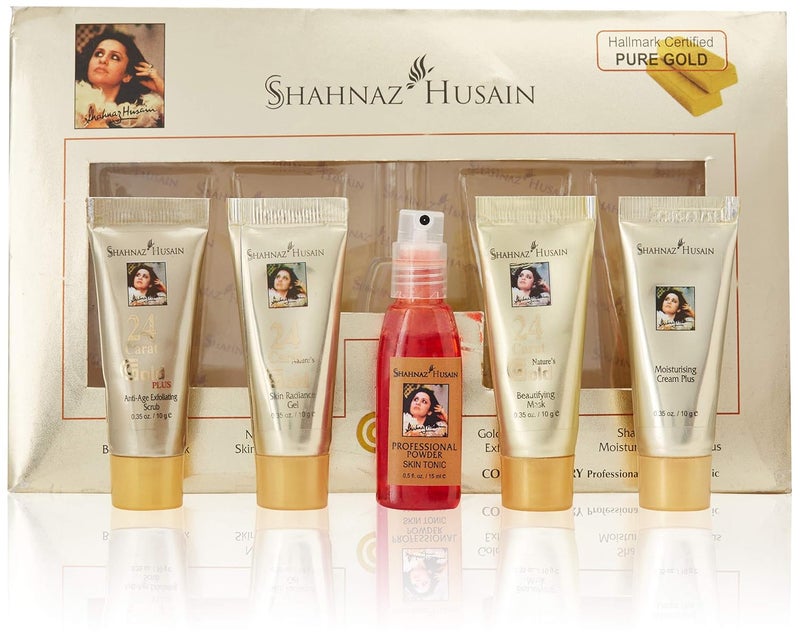 Shahnaz Husain طقم الوجه الذهبي من شهنواز حسين ميني 40غ 15 مل 5 عد حزمة من 1 C2I_INV_B00F92PSFG_R - Image 1