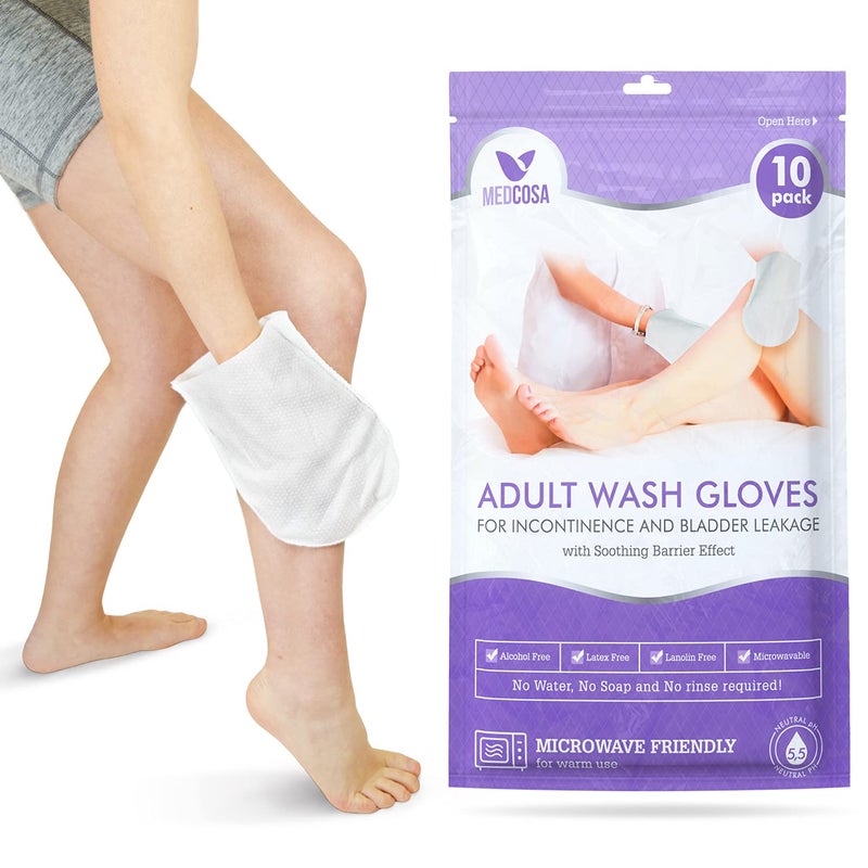 Medcosa Medcosa Adult Washcloths Unique Disposable Body Wipes Shaped Like a Glove Unscented Premoistened Wet Wipes Pack of 10 Wash Cloths 