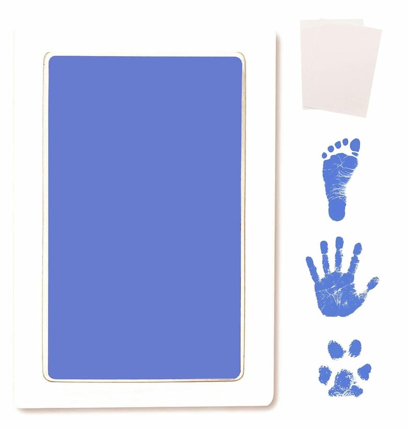 ReignDrop Inkless Large Clean Touch Ink Pad Kit for Baby Footprint, Handprint & Pet Paw Print - No Ink Mess, Clear Print, Smudge Resistant, Long Lasting, Baby Safe, Includes 2 Cardstock(Clean-Touch - Blue) - Image 1