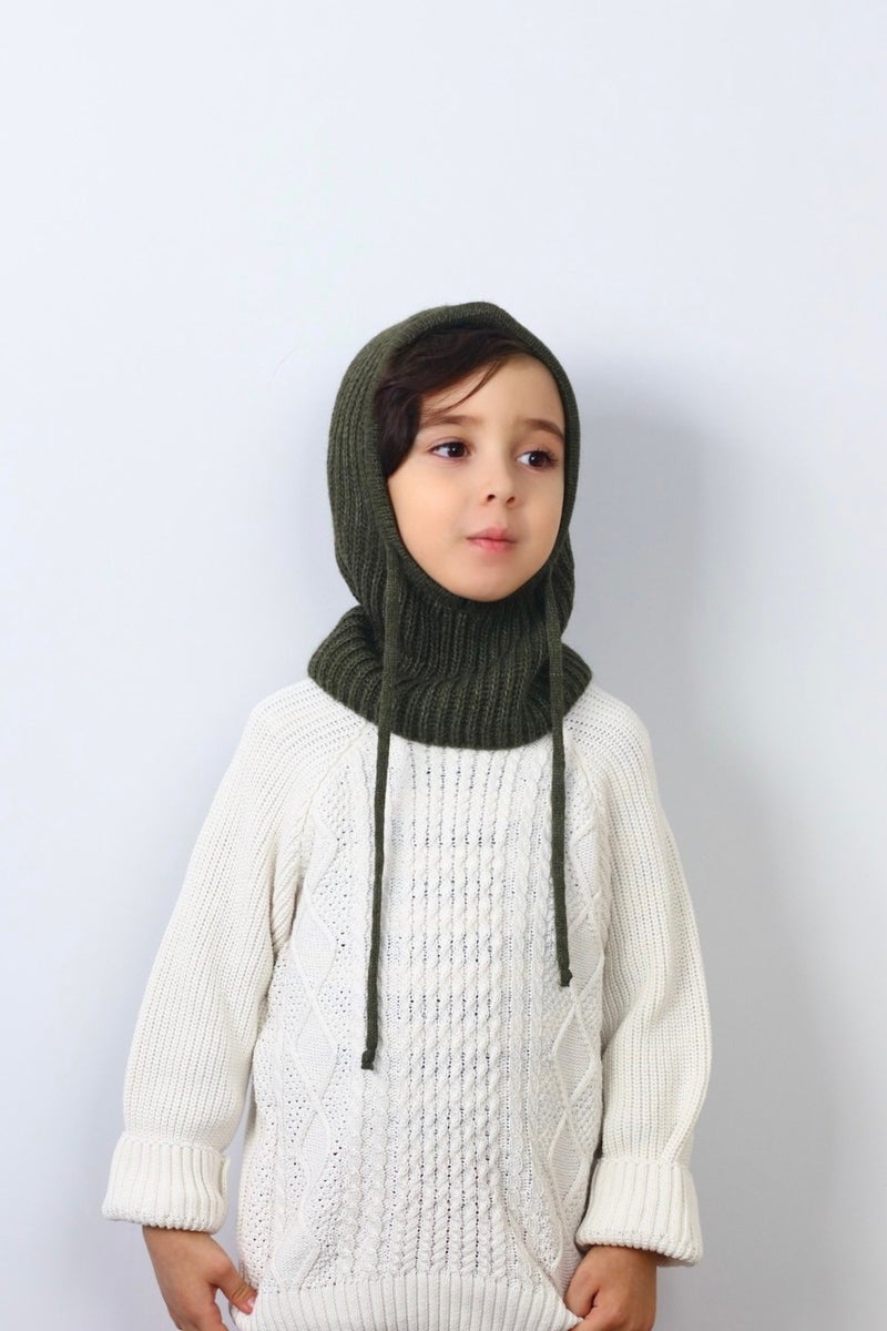 Ritnice Kids Drawstring Khaki Balaclava Knitwear Beret / Headgear  - Image 1