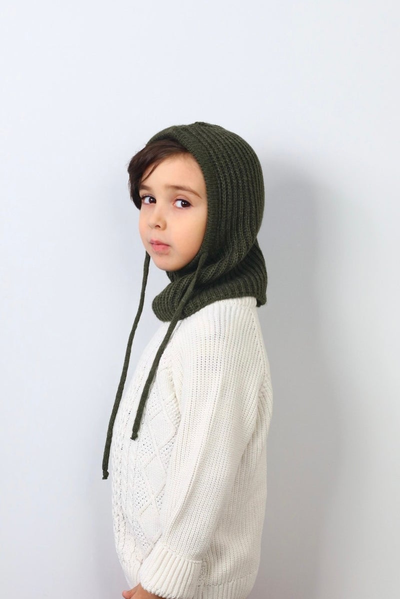 Ritnice Kids Drawstring Khaki Balaclava Knitwear Beret / Headgear  - Image 2