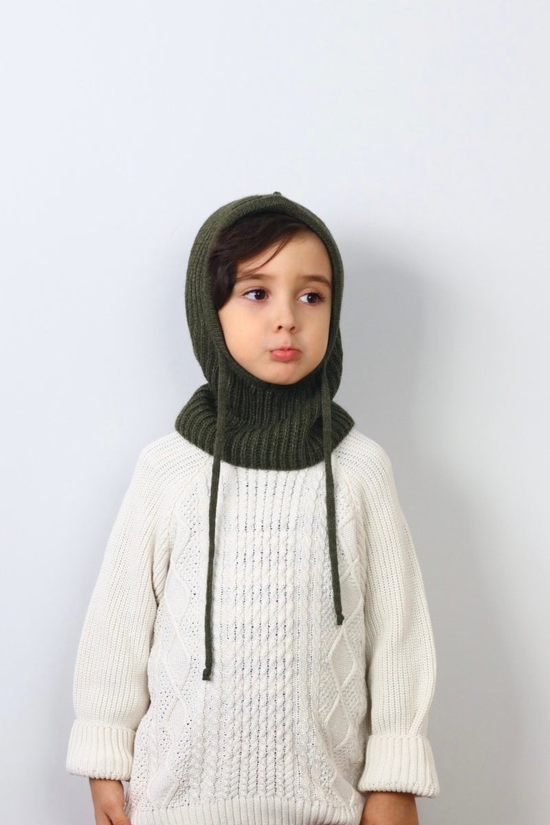 Ritnice Kids Drawstring Khaki Balaclava Knitwear Beret / Headgear  - Image 3