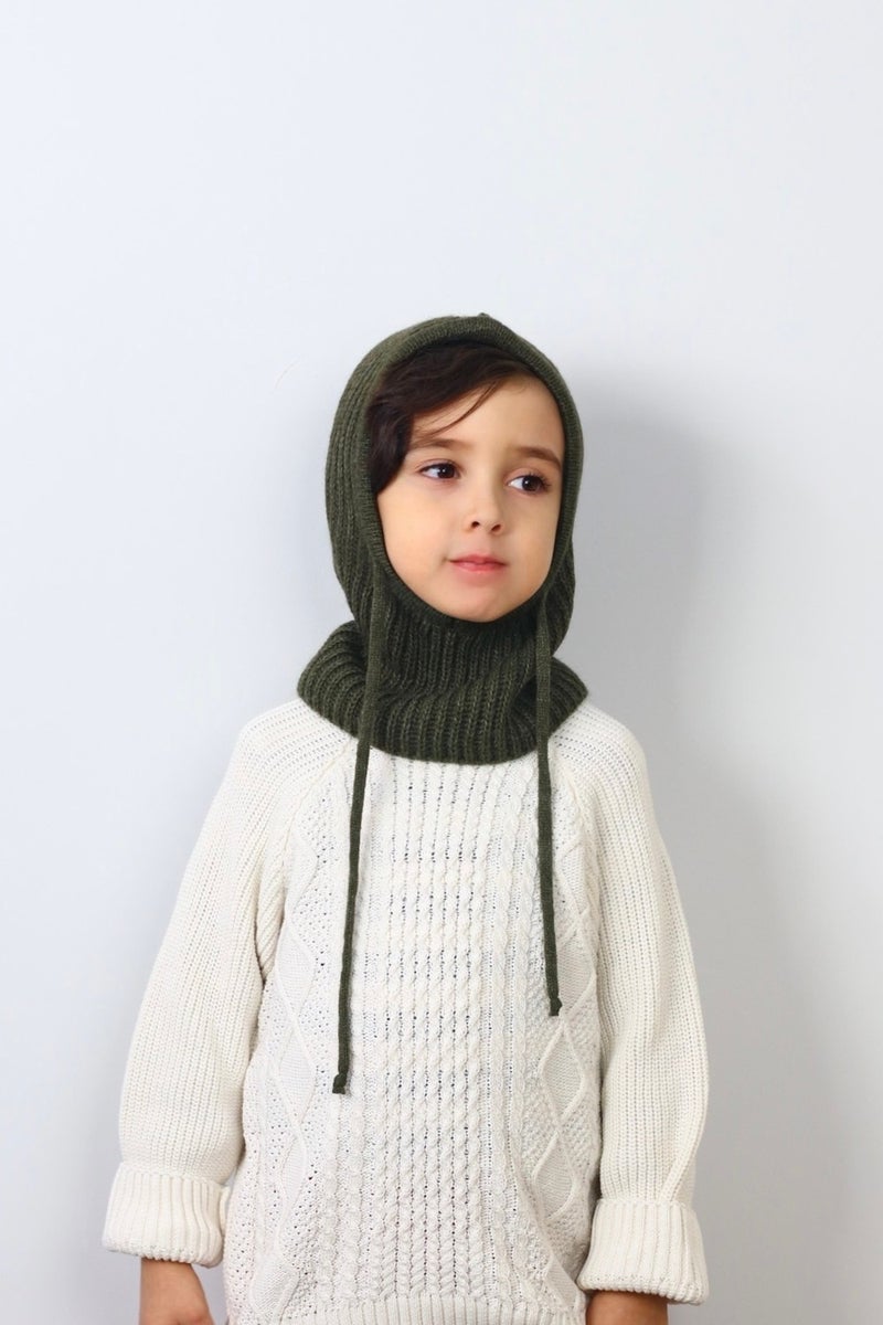 Ritnice Kids Drawstring Khaki Balaclava Knitwear Beret / Headgear  - Image 4