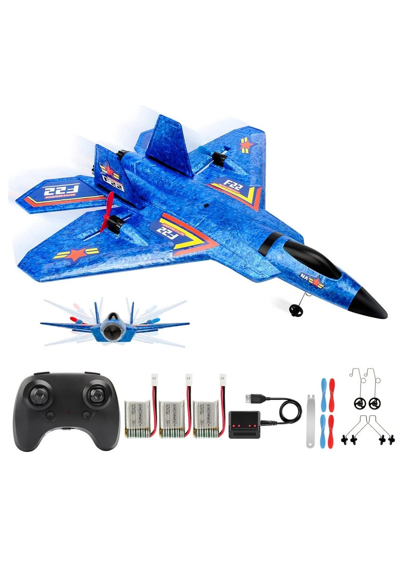 TOYS-EGYPT Raptor RFT-22 RC Airplane, 2.4GHz 6-Axis Gyroscope with Light Bar, Jet Fighter Toy for Kids and Beginners (Blue)  - Image 1