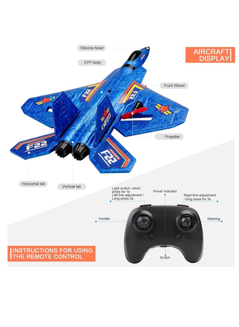 TOYS-EGYPT Raptor RFT-22 RC Airplane, 2.4GHz 6-Axis Gyroscope with Light Bar, Jet Fighter Toy for Kids and Beginners (Blue)  - Image 4