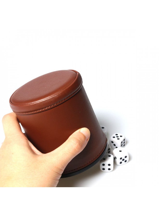 RERIVER Leather Dice Cup Set Felt Lining Quiet Shaker with 5 Dot Dices for Farkle Yahtzee Games,Brown  - Image 5