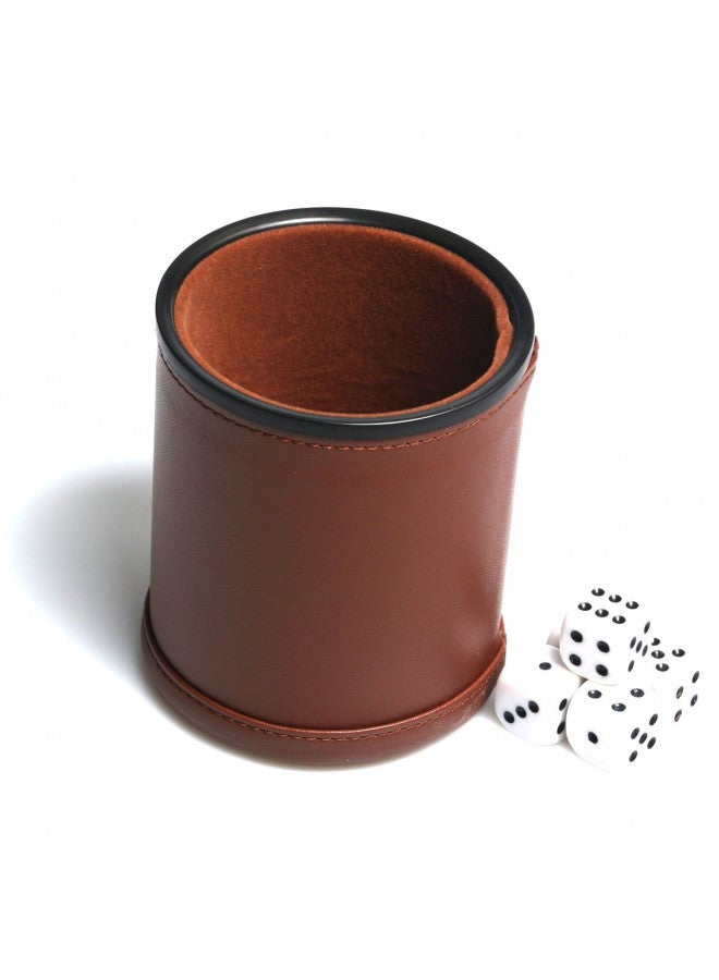 RERIVER Leather Dice Cup Set Felt Lining Quiet Shaker with 5 Dot Dices for Farkle Yahtzee Games,Brown  - Image 2