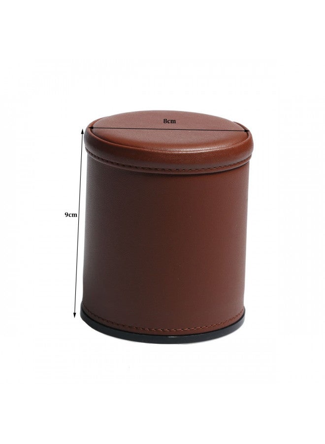 RERIVER Leather Dice Cup Set Felt Lining Quiet Shaker with 5 Dot Dices for Farkle Yahtzee Games,Brown  - Image 3