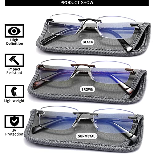 JJWELL 3 Pack Reading Glasses for Men Blue Light Blocking, Lightweight Rimless Metal Mens Eyeglasses Readers, Anti Eyestrain/Dryness/Computer Glare/UV 400, Spring Hinge Eyeglasses(3.00 Strength) - Image 2
