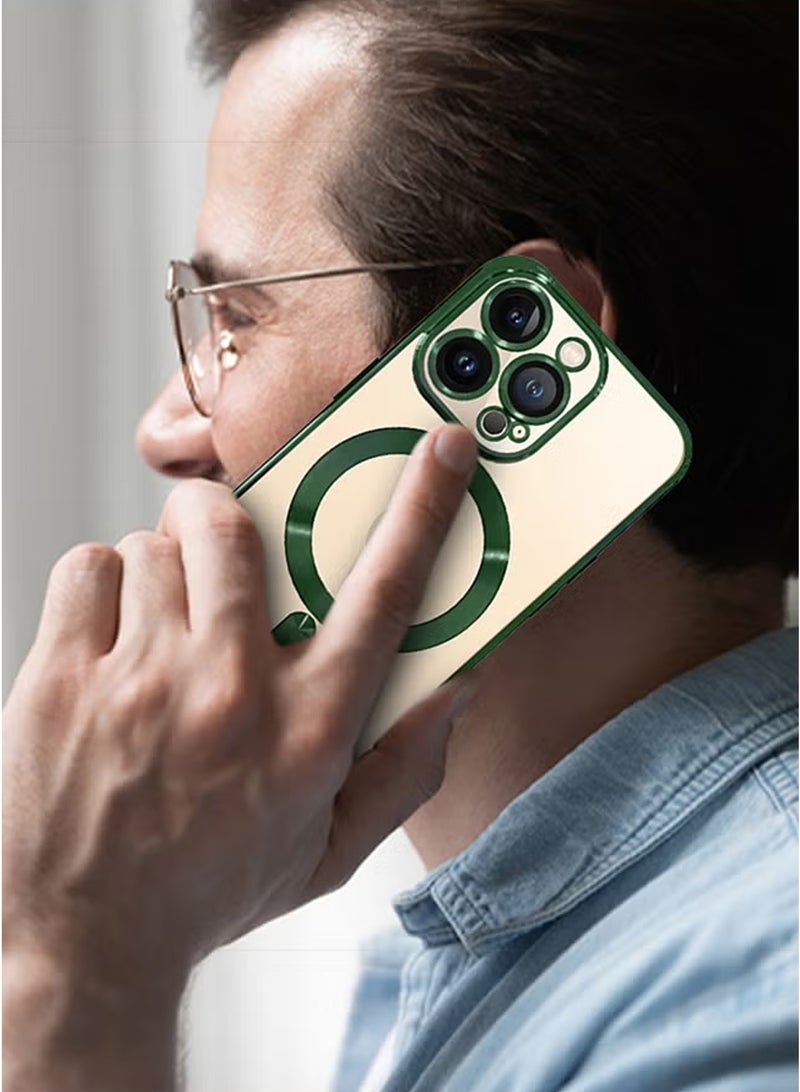 CATANES (لآيفون 13 برو) غلاف كست بتصميم كلاسيكي مع ميغ سيف - شفاف مع لمسات معدنية خضراء - Image 5