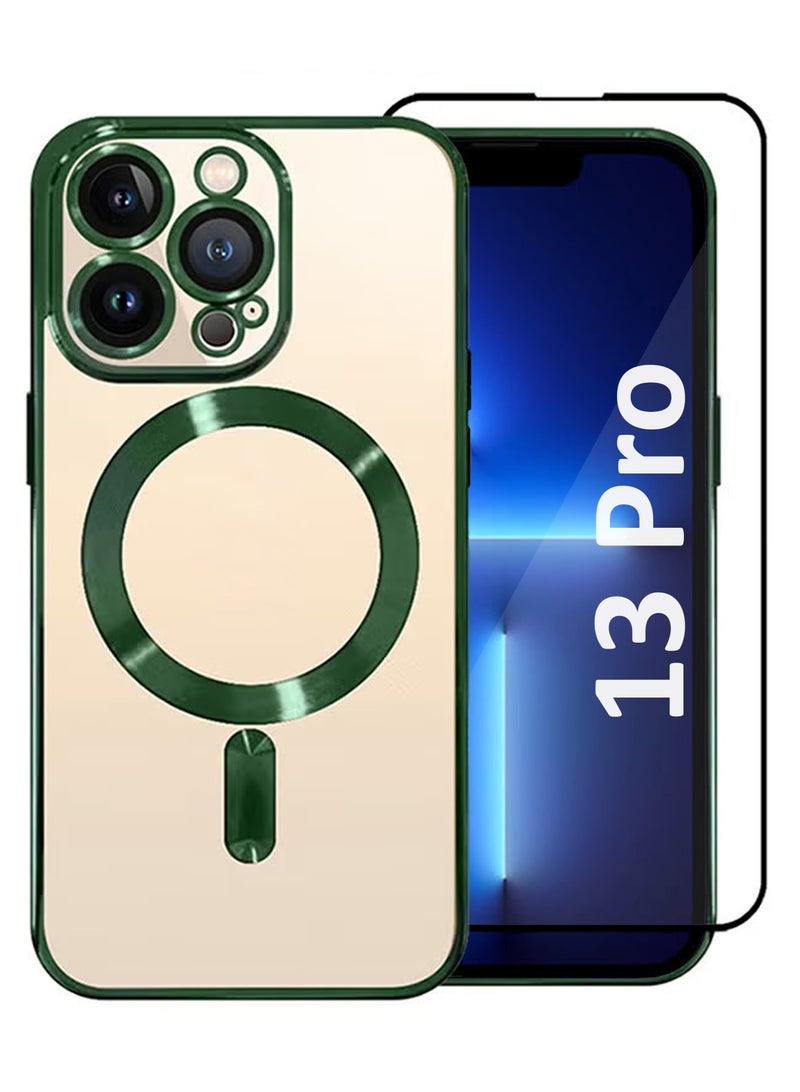 CATANES (لآيفون 13 برو) غلاف كست بتصميم كلاسيكي مع ميغ سيف - شفاف مع لمسات معدنية خضراء - Image 1