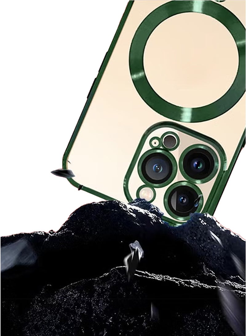 CATANES (لآيفون 13 برو) غلاف كست بتصميم كلاسيكي مع ميغ سيف - شفاف مع لمسات معدنية خضراء - Image 3