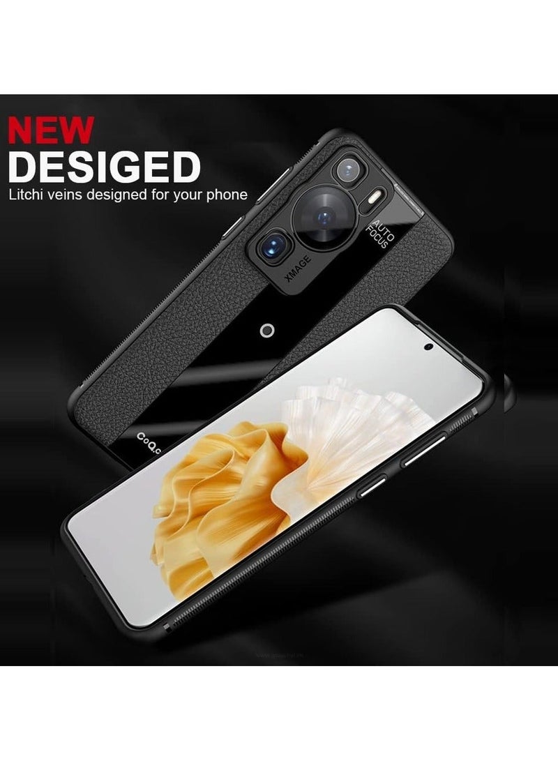 AUTO FOCUS Compatible with Huawei P60 Pro Luxury case TPU Frame & Electroplated Glass & Leather Back Cover Compatible with Huawei P60 Pro Camera Protection Shockproof Case (Black) - Image 2