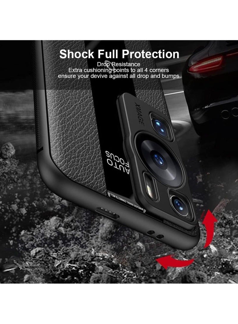 AUTO FOCUS Compatible with Huawei P60 Pro Luxury case TPU Frame & Electroplated Glass & Leather Back Cover Compatible with Huawei P60 Pro Camera Protection Shockproof Case (Black) - Image 4