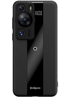 AUTO FOCUS Compatible with Huawei P60 Pro Luxury case TPU Frame & Electroplated Glass & Leather Back Cover Compatible with Huawei P60 Pro Camera Protection Shockproof Case (Black)  - Image 1