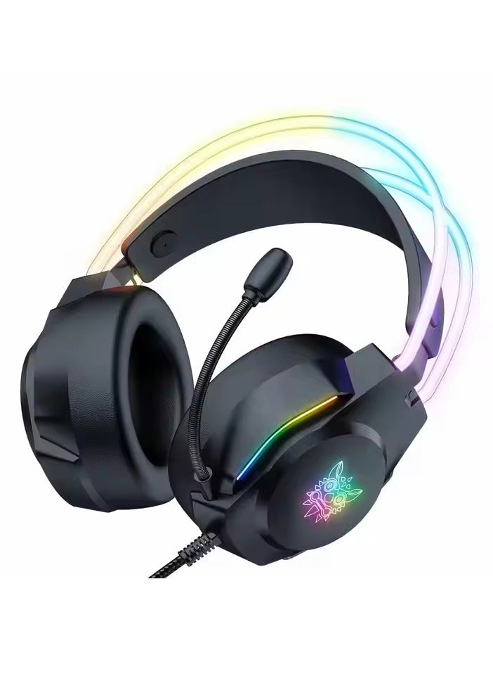 ONIKUMA X26 Dynamic Noise Cancellation Super Bass Foldable Gaming Headset Wired Headphones 50mm Driver Unit Stereo Surround Sound RGB Light Flexible Microphone Earphone Wired Headphone for PS4/PS5/XOne/XSeries/NSwitch/PC Black - Image 2
