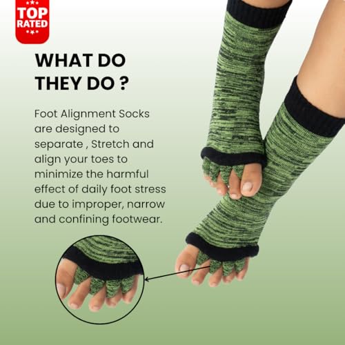 DIRTS Original Foot Alignment 5-Toe Separator Orthopedic Cotton Socks for Women & Men – Bunion Corrector & Plantar Fasciitis Support (Green, Large) - Image 2