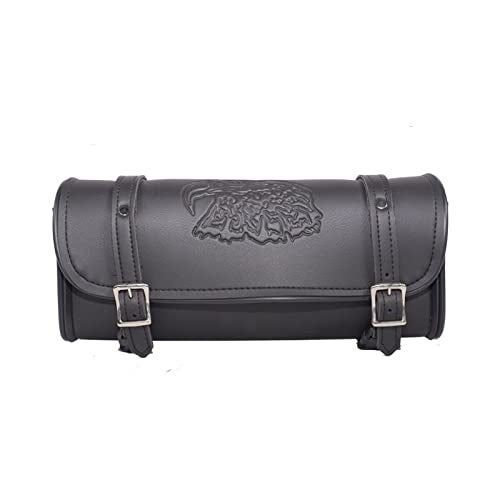 GARGOYLE BELLS Motorcycle Tool Bags with Flames Handlebar Bag Universal Motorcycle Fork Bag Saddlebags Sissy Bar Storage Tool Bag for Motorcycle (Black with Eagle, 12") - Image 1