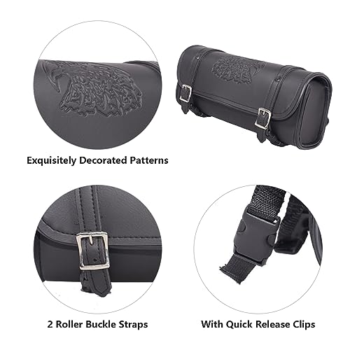 GARGOYLE BELLS Motorcycle Tool Bags with Flames Handlebar Bag Universal Motorcycle Fork Bag Saddlebags Sissy Bar Storage Tool Bag for Motorcycle (Black with Eagle, 12") - Image 2