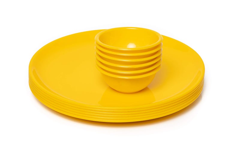 URMILA PLASTIC® Microwave Safe Unbreakable Round Big Plates Set, 6 Pcs Plate & 6 Pcs Katori, Yellow Color, Made in India - Image 5