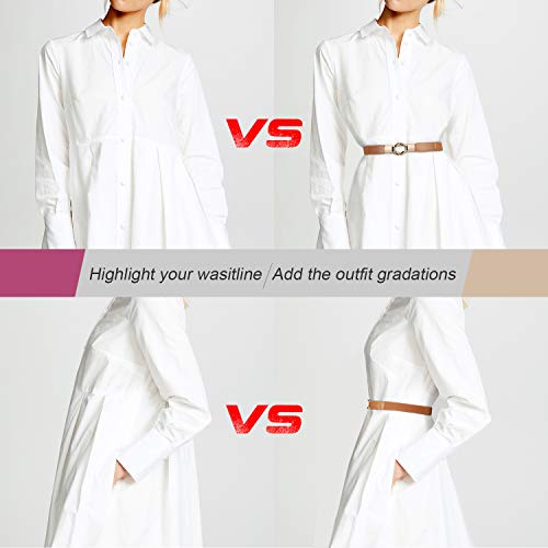 WERFORU Women Skinny Belt for Dresses Retro Stretch Waist Belt with Gold Buckle Set of 4,Black+Brown+White+Blue - Image 4