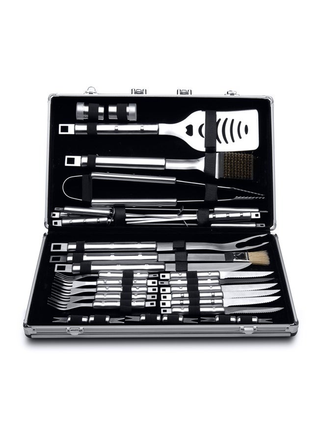 BergHOFF- 33 piece barbecue set in case for Preparing, grilling and serving- stainless steel utensils  packed in an elegant aluminium case-Product of Belgium