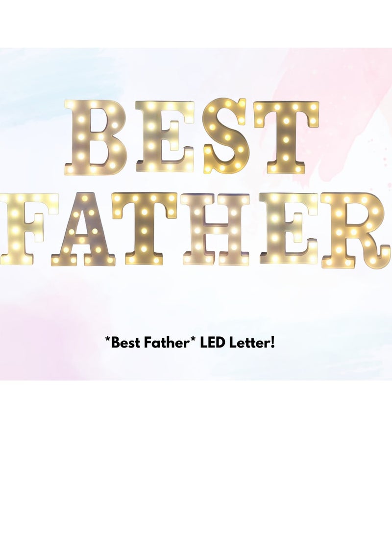 Vitacelli Alphabet LED Letter Lights Light Up Plastic Letters Standing Hanging BEST FATHER ( 8.54in x 7.2in x 1.7inches )