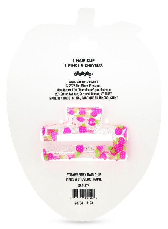 iscream 3" Sweet Strawberry Claw Hair Clip - Clear with Glitter - Image 2