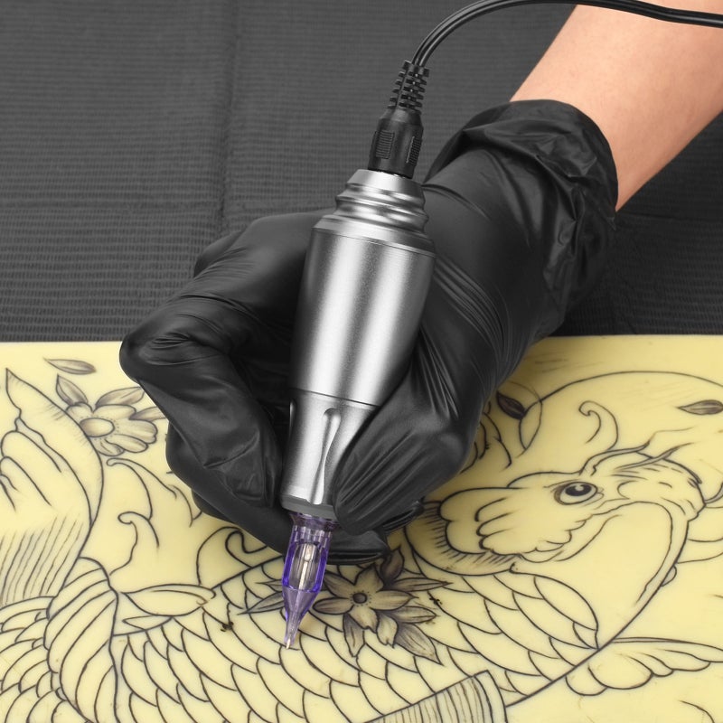 Silver gray Holy Flame RCA interface electroplated aluminum alloy short pen motor tattoo machine rotary tattoo pen (including hook line) 1pc - Image 2