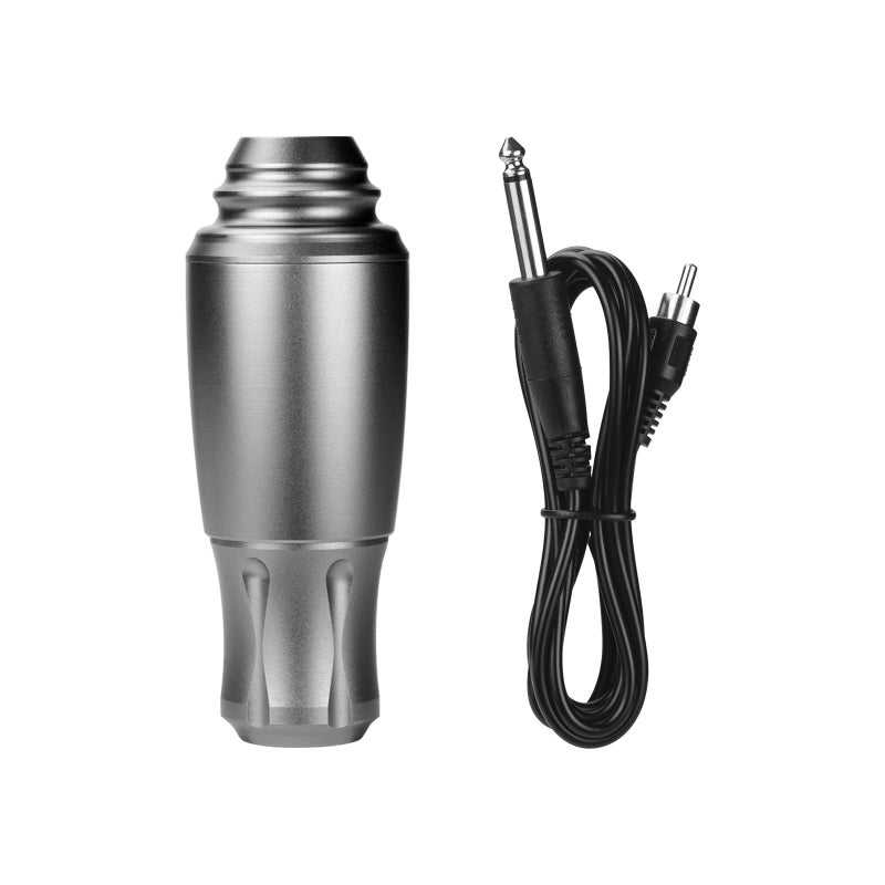 Silver gray Holy Flame RCA interface electroplated aluminum alloy short pen motor tattoo machine rotary tattoo pen (including hook line) 1pc - Image 1