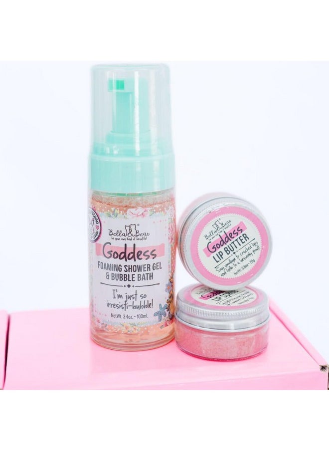 Bella and Bear Bella & Bear Goddess Mini Bath & Body Gift Set with 2 in1 Foaming Shower Gel & Bubble Bath, Lip Scrub, Lip Butter - Gift - Teens - Tweens - Women  - Image 2