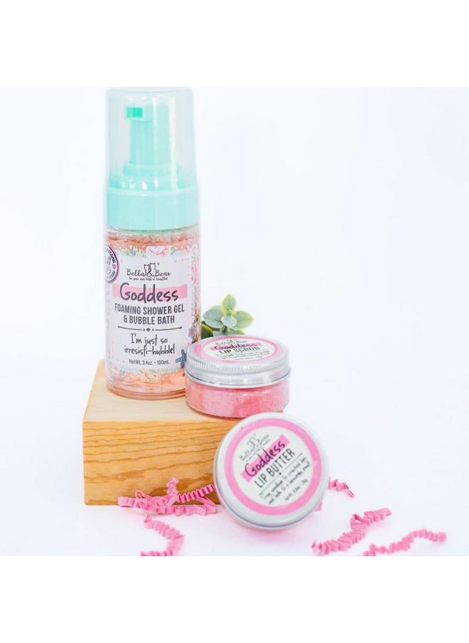 Bella and Bear Bella & Bear Goddess Mini Bath & Body Gift Set with 2 in1 Foaming Shower Gel & Bubble Bath, Lip Scrub, Lip Butter - Gift - Teens - Tweens - Women  - Image 1