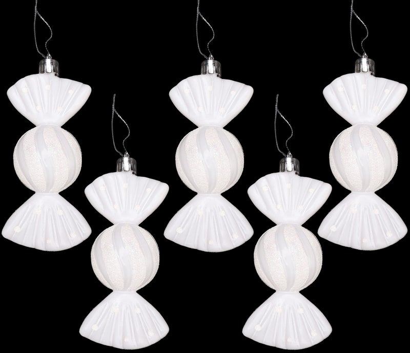 Christmas Concepts Pack of 5110mm Large Sweet Shaped Baubles  Shiny  Glitter Decorated  Christmas Baubles White