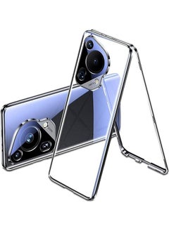 حافظة متوافقة مع Huawei Pura 70 Ultra، إطار معدني مغناطيسي للجسم مع زجاج مقاوم للصدمات شفاف من الجانبين وغطاء حماية لعدسة Huawei Pura 70 Ultra (أسود)