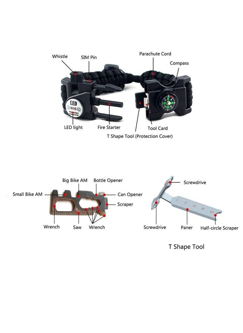 Excefore - Adjustable Survival Bracelet, 7 core Paracord 20 in 1 Emergency Sports Wristband Gear kit Waterproof LED SOS Light, Compass, fire Starter Multi-Tool Adventure - Image 1