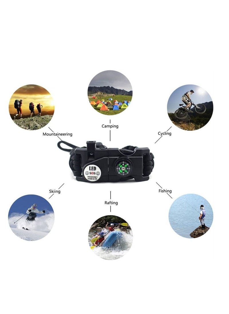 Excefore - Adjustable Survival Bracelet, 7 core Paracord 20 in 1 Emergency Sports Wristband Gear kit Waterproof LED SOS Light, Compass, fire Starter Multi-Tool Adventure - Image 1