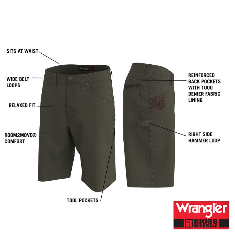 Wrangler RIGGS WORKWEAR Men's Carpenter Short, Loden, 38 - Image 2