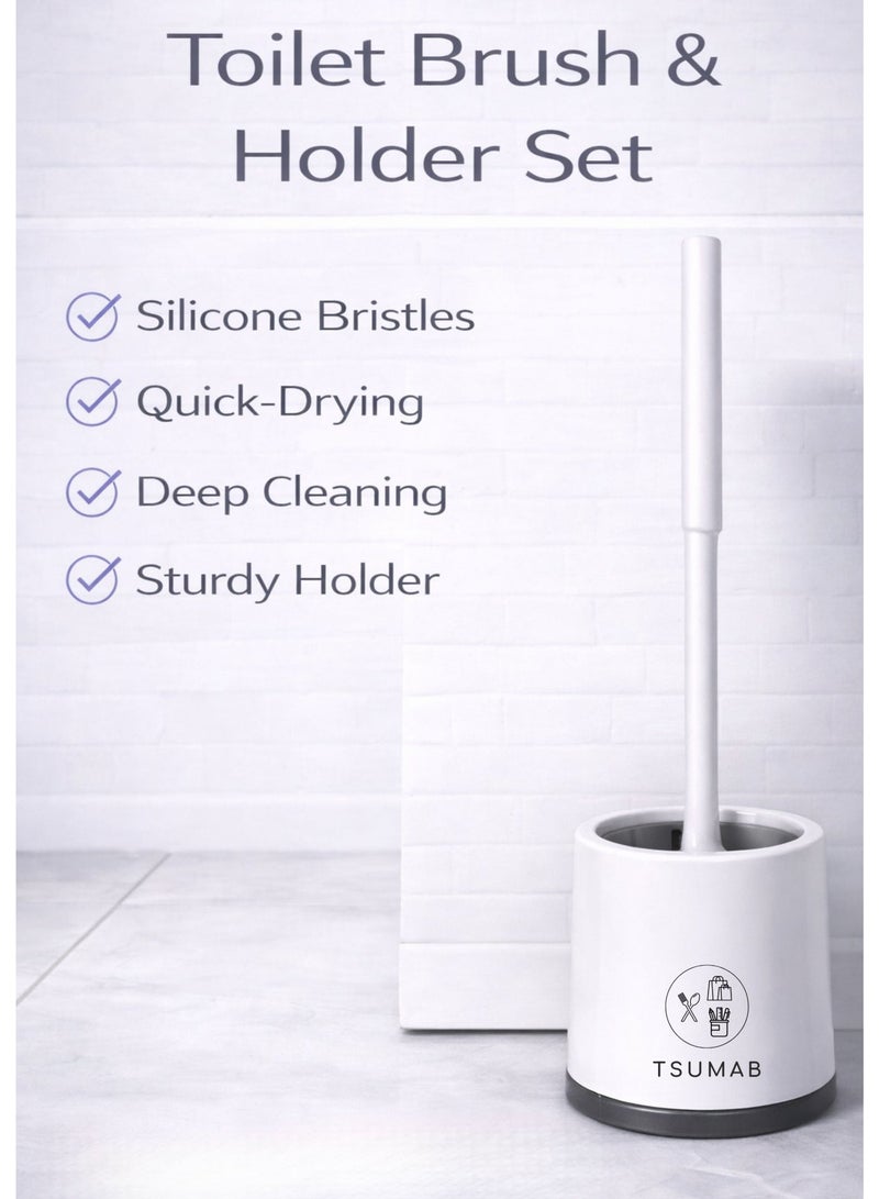 تسوماب طقم فرشاة ومقبض مرحاض من السيليكون من TSUMAB مع حامل سريع التجفيف وجيد التهوية، شعيرات غير قابلة للخدش وقاعدة مانعة للانزلاق - إكسسوار تنظيف عميق للحمام. - Image 1