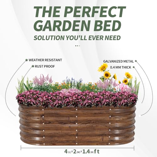 1MORE Galvanized Raised Garden Bed- Planter Garden Boxes Outdoor, Raised Beds for Gardening, 4x2x1.4ft Metal Garden Bed Kit for Vegetables Flower, Planter Raised Bed with Protective Tape & Tools.Grain - Image 5