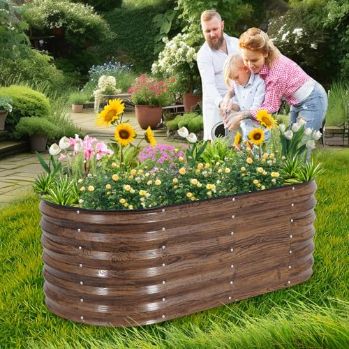 1MORE Galvanized Raised Garden Bed- Planter Garden Boxes Outdoor, Raised Beds for Gardening, 4x2x1.4ft Metal Garden Bed Kit for Vegetables Flower, Planter Raised Bed with Protective Tape & Tools.Grain - Image 2