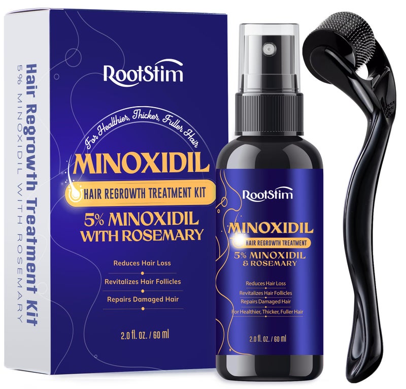 RootStim Minoxidil 5% Hair Growth Kit for Men and Women with Rosemary: Extra Strength Minoxidil Beard Regrowth Treatment Spray 2 FL OZ - Image 1