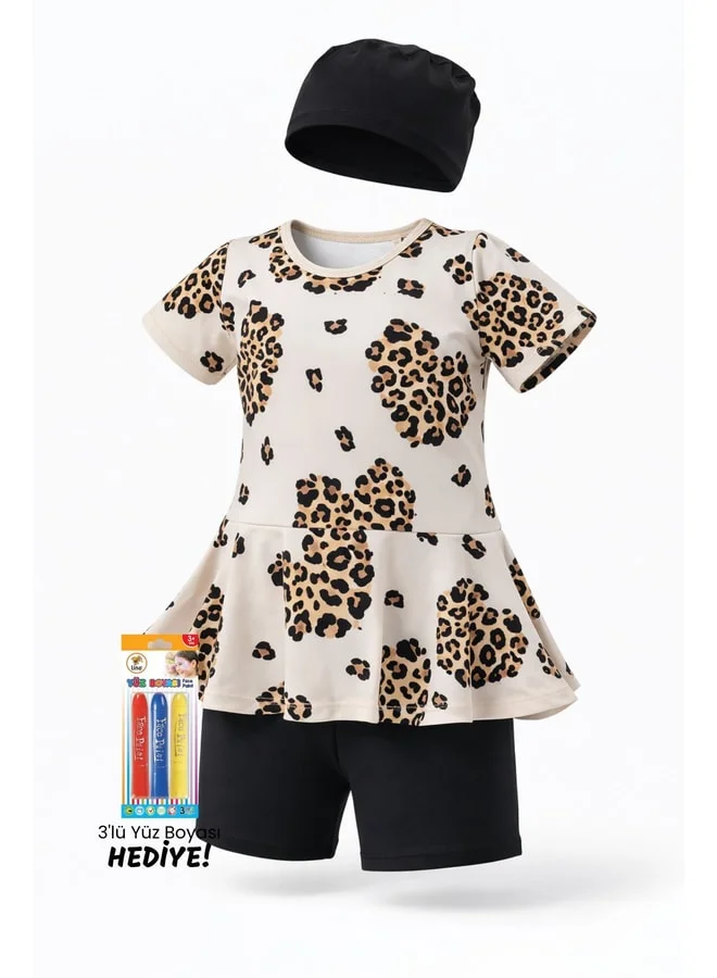 zuzunga Heart-Patterned Black Girl's Banded Swimsuit Set.