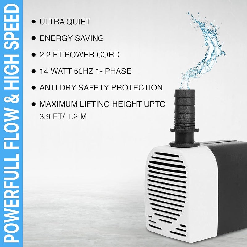 FEDUS مضخة مياه مبردة بقوة 14 واط لتربية الأحياء المائية، مضخة رفع مياه صغيرة غاطسة للبرك، النوافير، مبرد الهواء الصحراوي، حوض السمك، التماثيل، الزراعة المائية (14 واط) - Image 3