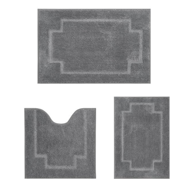 BATH RUGS SET 3 PIECES BATHROOM MAT SOFT ABSORBENT PLUSH SHAGGY SOFT FLOOR NON SLIP SHOWER BATH TUB MACHINE WASHABLE CHARCOAL