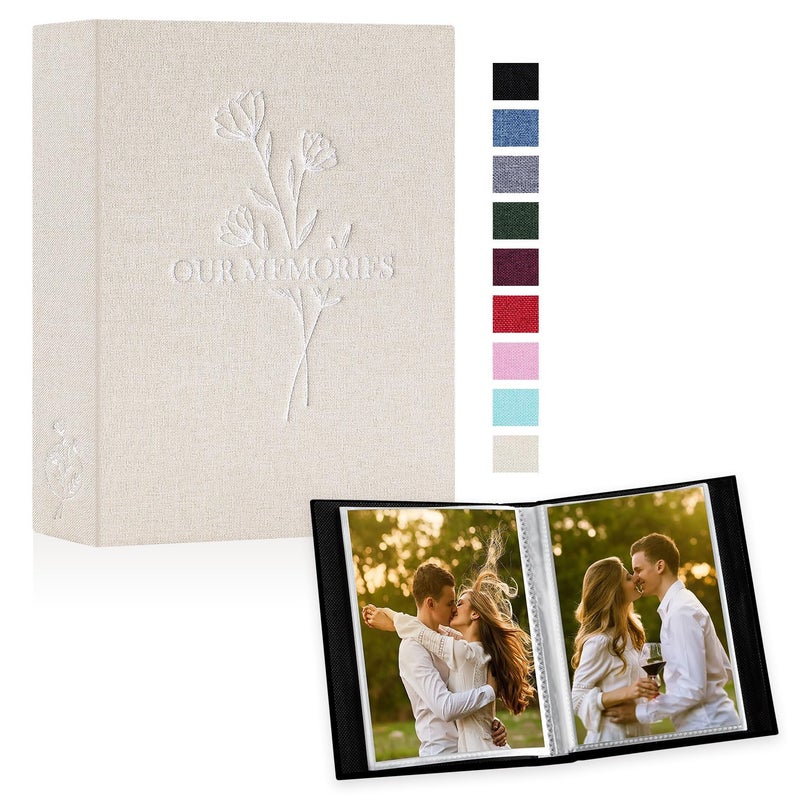 Lanpn Small Photo Albums 4x6 50 Pictures 2 Packs Mini Capacity Linen OUR MEMORIES Photo Book Photobook Pockets Set Each Pack holds 50 Vertical Pictures for Family Baby Kids Boy Girl Beige - Image 2